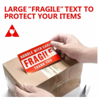Fragile Handle with Care Sticker – Warning Label for Shipping Boxes & Packages | Care Mark Adhesive Label Roll | 3x2 inch