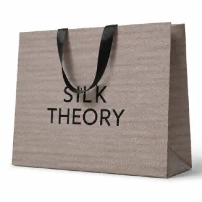 Signature Textured Paper Shopping Bag with Ribbon Handle | Custom Printed | 12 × 15 × 5 Inch