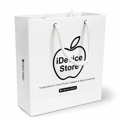 Custom Printed White Paper Shopping Bag with Rope Handle | Premium Retail Packaging (10 × 8.5 × 3 Inch)