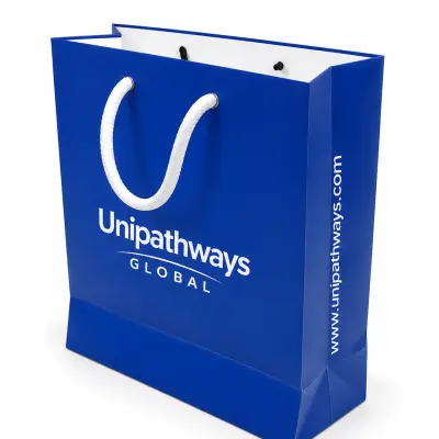 Custom Printed Blue Paper Shopping Bag with Rope Handle | Premium Retail Carry Bag (9 × 8 × 3 Inch)