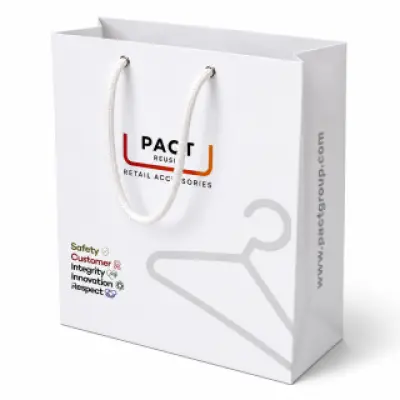 Custom Printed White Paper Shopping Bag with Cotton Rope Handle | 10.5 × 8 × 4.5 Inch