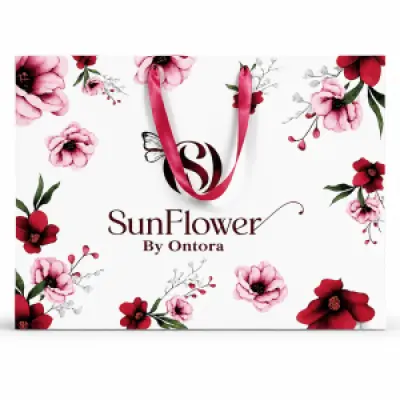 Signature Floral Printed Paper Shopping Bag | Custom Brand Packaging | 21 × 15 × 4 Inch