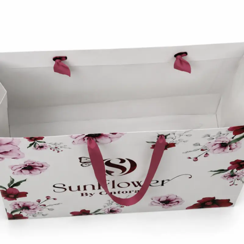Signature Floral Printed Paper Shopping Bag | Custom Brand Packaging | 21 × 15 × 4 Inch