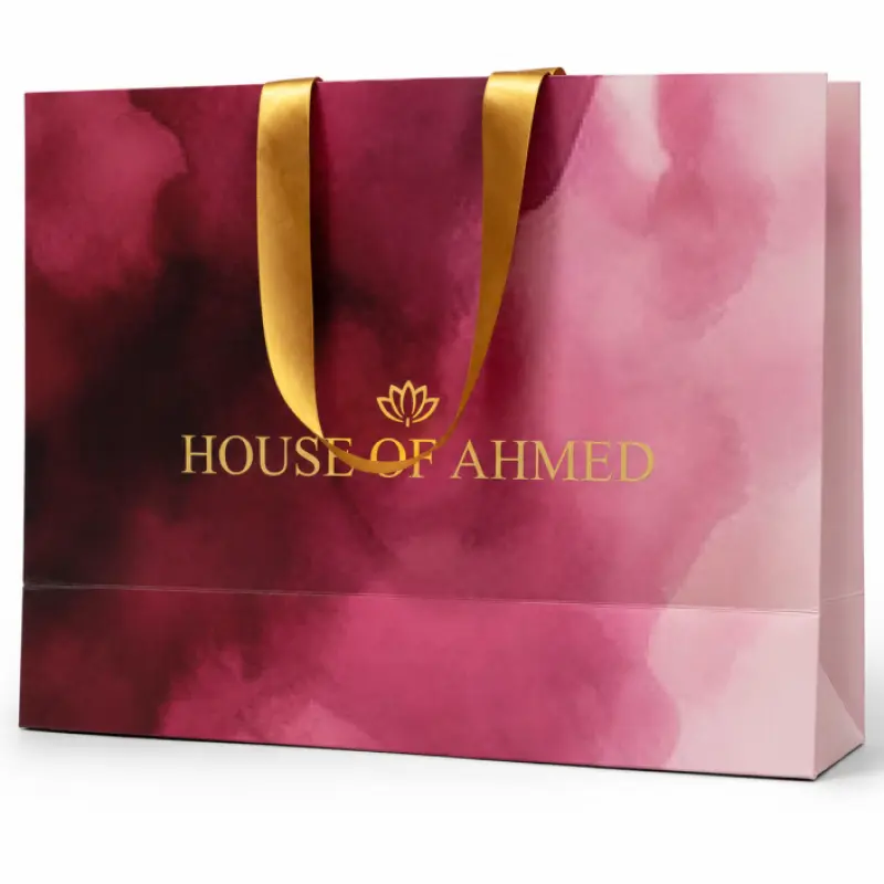 Custom Paper Shopping Bag with Satin Ribbon Handle | 12 × 15 × 5 Inch