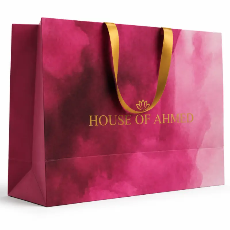 Custom Paper Shopping Bag with Satin Ribbon Handle | 12 × 15 × 5 Inch