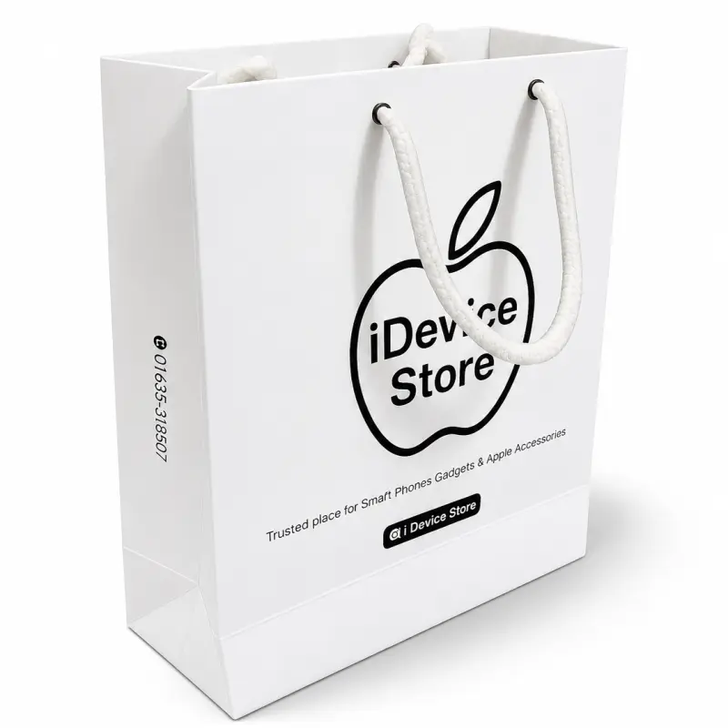 Custom Printed White Paper Shopping Bag with Rope Handle | Premium Retail Packaging (10 × 8.5 × 3 Inch)