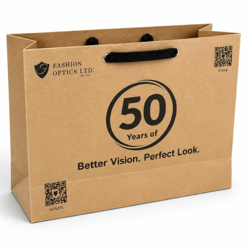 Custom Printed Kraft Paper Shopping Bag with Rope Handle | 7.5 × 9 × 3 Inch