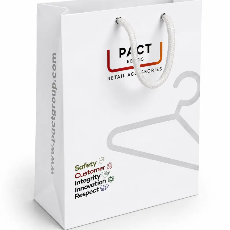 Custom Printed White Paper Shopping Bag with Cotton Rope Handle | 10.5 × 8 × 4.5 Inch