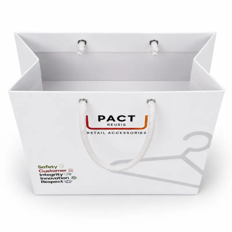 Custom Printed White Paper Shopping Bag with Cotton Rope Handle | 10.5 × 8 × 4.5 Inch