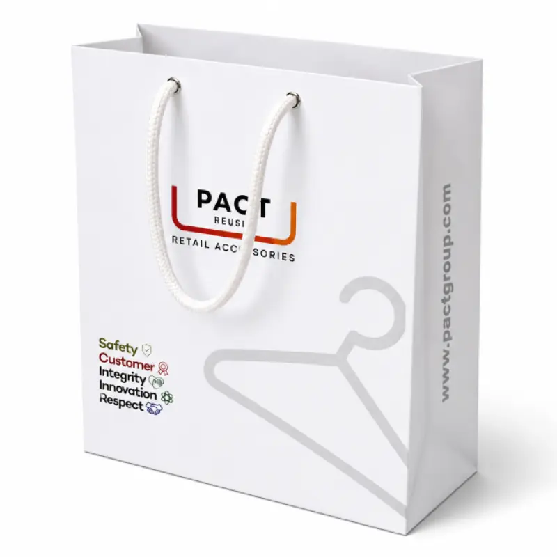 Custom Printed White Paper Shopping Bag with Cotton Rope Handle | 10.5 × 8 × 4.5 Inch